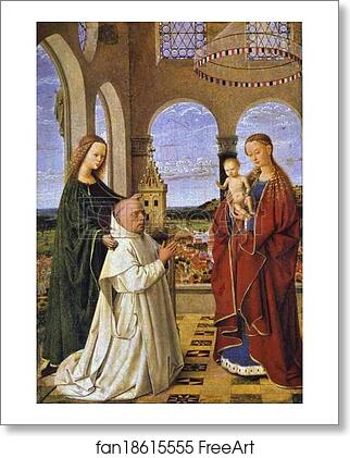 Free art print of Madonna and Child with St. Barbara and a Carthusian Monk (Exeter Madonna) by Petrus Christus