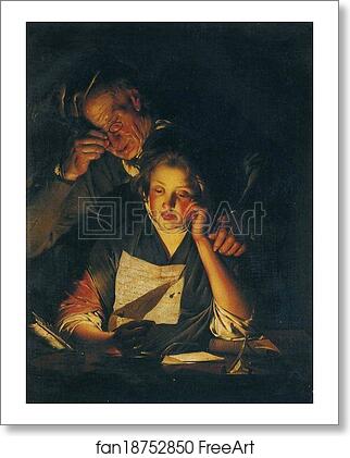 Free art print of A Young Girl Reading a Letter, with an Old Man Reading over Her Shoulder by Joseph Wright Of Derby