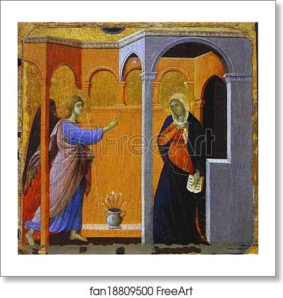 Free art print of Maestà (front, predella) The Annunciation by Duccio Di Buoninsegna
