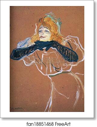 Free art print of Yvette Guilbert Singing "Linger, Longer, Loo" by Henri De Toulouse-Lautrec