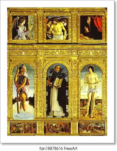 Free art print of St. Vincent Ferrar Polyptych, with St. Christopher, St. Vincent Ferrar, and St. Sebastian by Giovanni Bellini Free art print of St. Vincent Ferrar Polyptych, with St. Christopher, St. Vincent Ferrar, and St. Sebastian by Giovanni Bellini