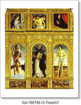 Free art print of St. Vincent Ferrar Polyptych, with St. Christopher, St. Vincent Ferrar, and St. Sebastian by Giovanni Bellini