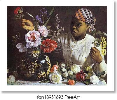 Free art print of Negress with Peonies by Frédéric Bazille