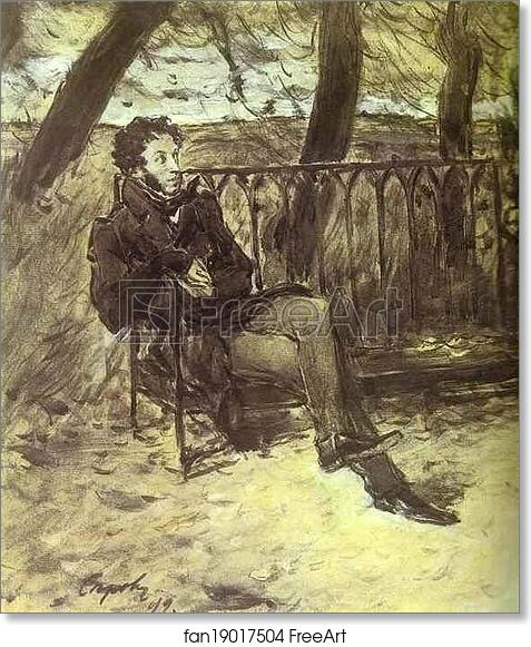 Free art print of Alexander Pushkin on a Park Bench by Valentin Serov