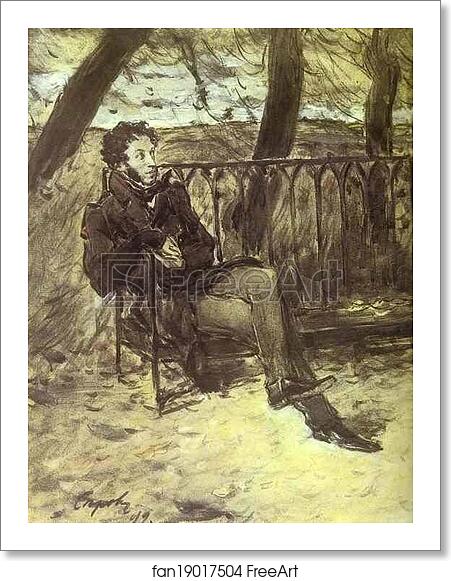 Free art print of Alexander Pushkin on a Park Bench by Valentin Serov