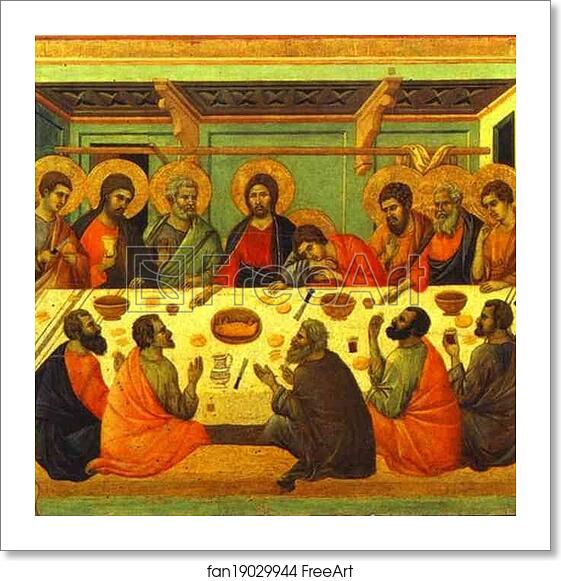 Free art print of Maestà (back, central panel) The Last Supper by Duccio Di Buoninsegna