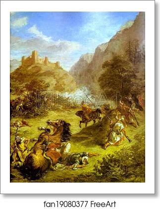 Free art print of Arabs Skirmishing in the Mountains by Eugène Delacroix