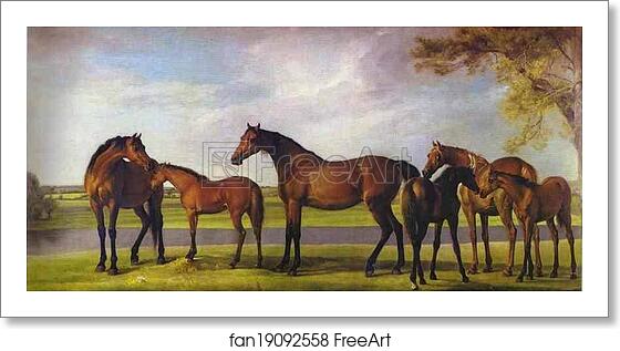 Free art print of Mares and Foals Disturbed by an Approaching Storm by George Stubbs Free art print of Mares and Foals Disturbed by an Approaching Storm by George Stubbs
