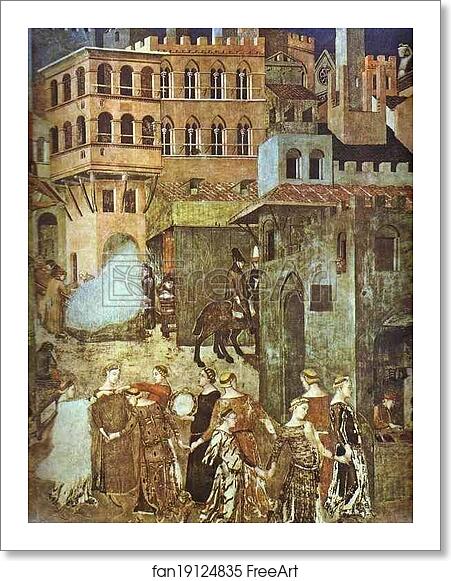 Free art print of Allegory of Good Government: Effects of Good Government in the City. Detail by Ambrogio Lorenzetti Free art print of Allegory of Good Government: Effects of Good Government in the City. Detail by Ambrogio Lorenzetti