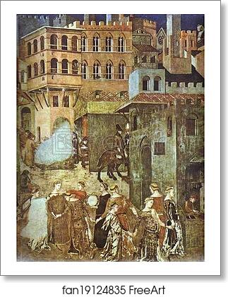 Free art print of Allegory of Good Government: Effects of Good Government in the City. Detail by Ambrogio Lorenzetti