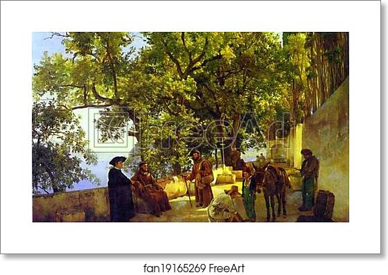 Free art print of A Terrace on a Seashore. A Small Town Capuccini near Sorrento by Sylvester Shchedrin