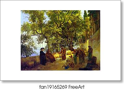 Free art print of A Terrace on a Seashore. A Small Town Capuccini near Sorrento by Sylvester Shchedrin