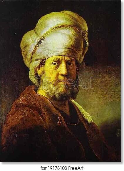 Free art print of Portrait of a Man in an Oriental Costume by Rembrandt Harmenszoon Van Rijn