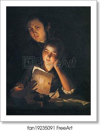 Free art print of Girl Reading a Letter by Candlelight, With a Young Man Peering over Her Shoulder by Joseph Wright Of Derby