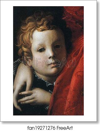 Free art print of Lady in a Red Dress with a Fair-Haired Little Boy. Detail by Agnolo Bronzino