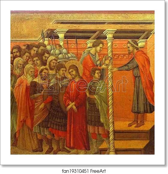 Free art print of Maestà (back, central panel) Pontius Pilate Washing his Hands by Duccio Di Buoninsegna