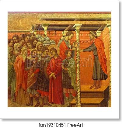 Free art print of Maestà (back, central panel) Pontius Pilate Washing his Hands by Duccio Di Buoninsegna