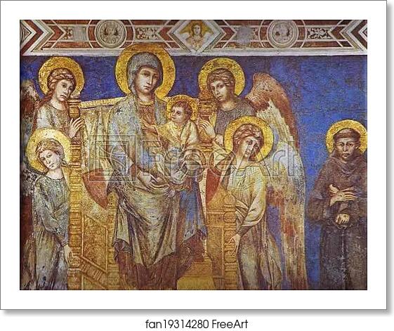 Free art print of Madonna with Angels and St. Francis. Detail by Cimabue