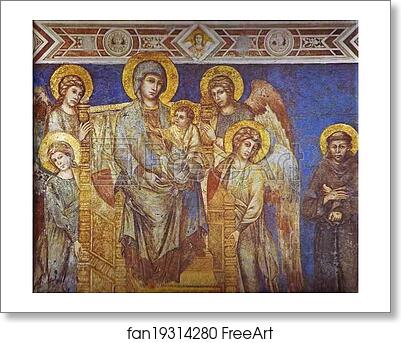 Free art print of Madonna with Angels and St. Francis. Detail by Cimabue