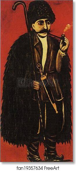 Free art print of Shepherd in a Sheepskin Cloak on a Red Background by Niko Pirosmani