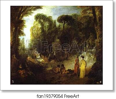 Free art print of Courtly Gathering in a Park by Jean-Antoine Watteau