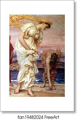 Free art print of Greek Girl Picking up Pebbles by the Sea. Detail by Frederick Leighton