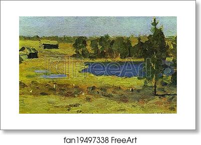 Free art print of The Lake. Barns at the Edge of a Forest by Isaac Levitan
