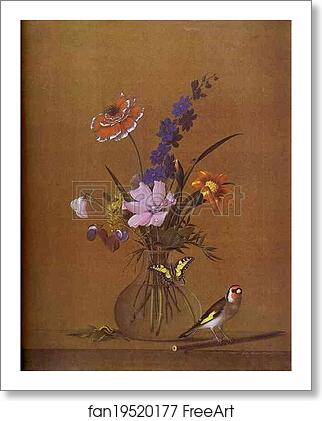 Free art print of Flowers, Butterfly, and Bird by Count Feodor Tolstoy