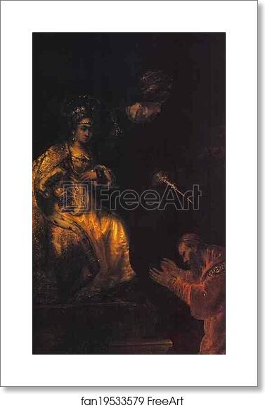 Free art print of Haman Begging Esther for Mercy by Rembrandt Harmenszoon Van Rijn