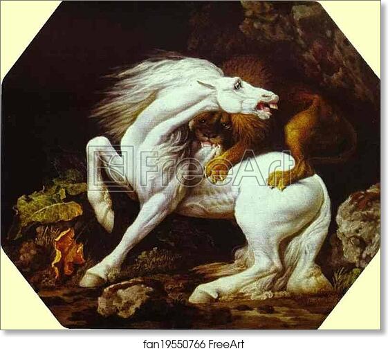 Free art print of Horse Attacked by a Lion by George Stubbs