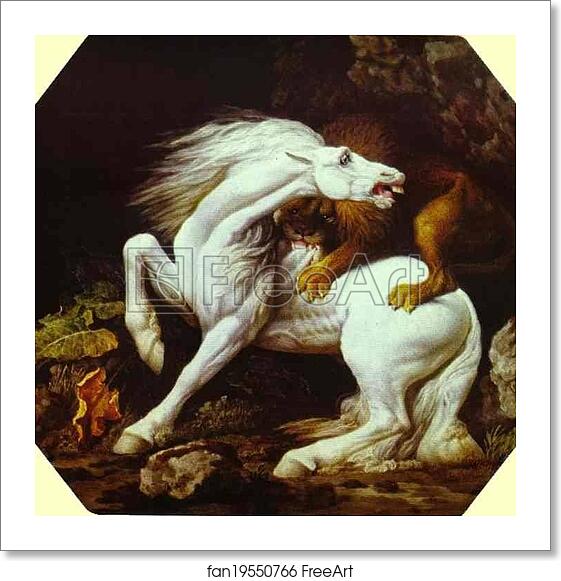 Free art print of Horse Attacked by a Lion by George Stubbs