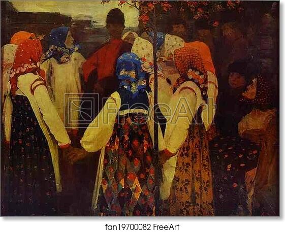 Free art print of A Young Man Breaking into the Girls' Dance, and the Old Women are in Panic by Andrey Ryabushkin