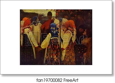 Free art print of A Young Man Breaking into the Girls' Dance, and the Old Women are in Panic by Andrey Ryabushkin