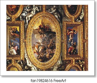 Free art print of Wooden ceiling decorated with canvases by Veronese in the Hall of the Council of Ten (Sala del Consiglio dei Dieci) by Paolo Veronese