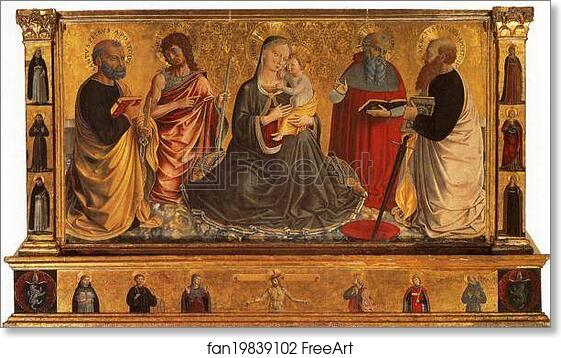 Free art print of Madonna and Child with Saints John the Baptist, Peter, Jerome and Paul by Benozzo Gozzoli