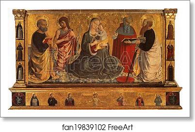 Free art print of Madonna and Child with Saints John the Baptist, Peter, Jerome and Paul by Benozzo Gozzoli
