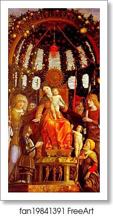 Free art print of Virgin and Child Surrounded by Six Saints and Gianfrancesco II Gonzaga, known as the Madonna of Victory by Andrea Mantegna