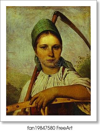 Free art print of Pelageya. Peasant Woman with Scythe and Rake by Alexey Venetsianov