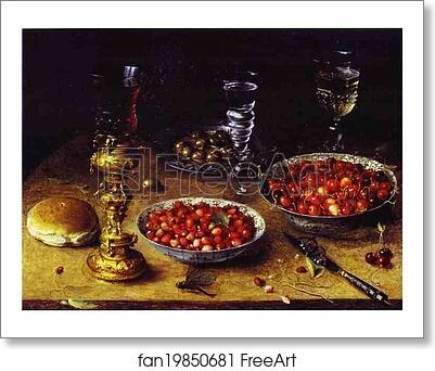 Free art print of Still Life with Cherries and Strawberries in Porcelain Bowls by Osias Beert