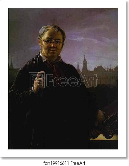 Free art print of Self-Portrait with Brushes and a Palette Against a Window Facing the Kremlin by Vasily Tropinin