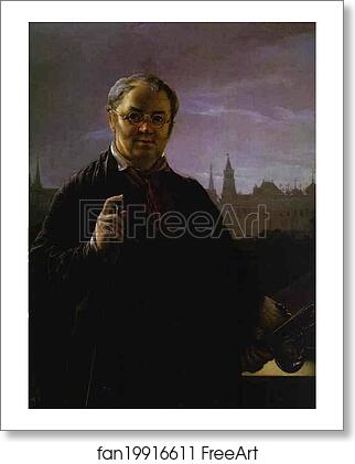 Free art print of Self-Portrait with Brushes and a Palette Against a Window Facing the Kremlin by Vasily Tropinin