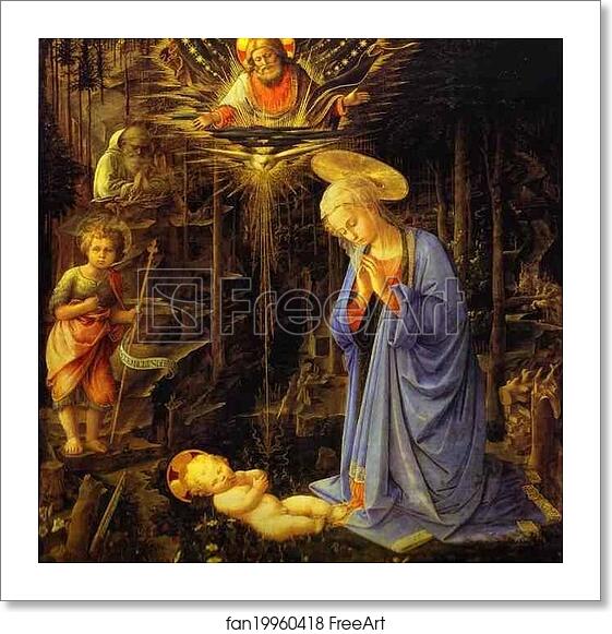 Free art print of The Adoration, with the Infant Baptist and St. Bernard by Fra Filippo Lippi