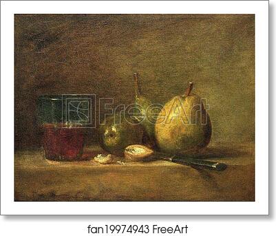 Free art print of Pears, Walnuts, and a Glass of Wine by Jean-Baptiste-Simeon Chardin