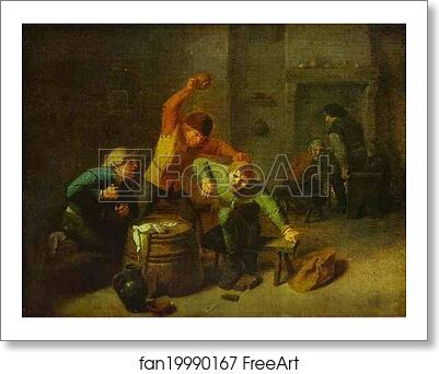 Free art print of Peasants Browling over Cards by Adriaen Brouwer