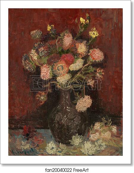 Free art print of Vase with Chinese asters and gladioli by Vincent Van Gogh