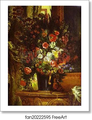 Free art print of A Vase of Flowers on a Console by Eugène Delacroix