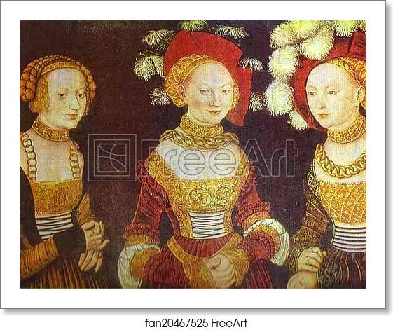 Free art print of The Saxon Princesses (Sibyl, Emilia and Sidonia of Saxe) by Lucas Cranach The Elder
