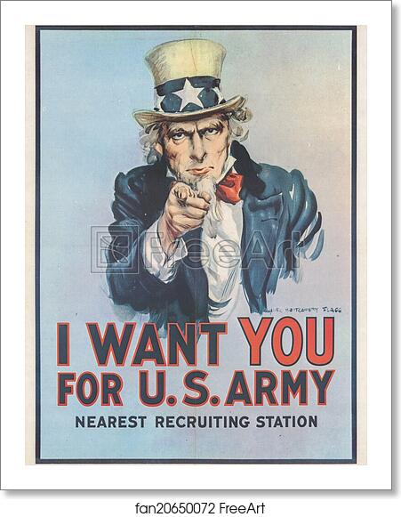 Free art print of I want you for the U.S. Army - Nearest Recruiting Station by James Montgomery Flagg Free art print of I want you for the U.S. Army - Nearest Recruiting Station by James Montgomery Flagg
