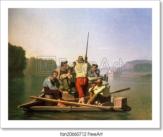 Free art print of Lighter Relieving the Steamboat Aground by George Caleb Bingham
