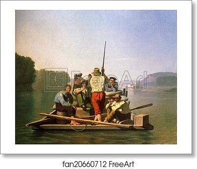 Free art print of Lighter Relieving the Steamboat Aground by George Caleb Bingham